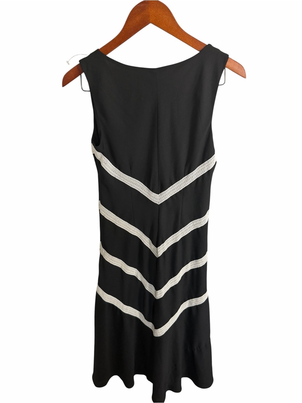 Ann Taylor Black Midi Dress with Cream Chevron Trim - Picture 3 of 8